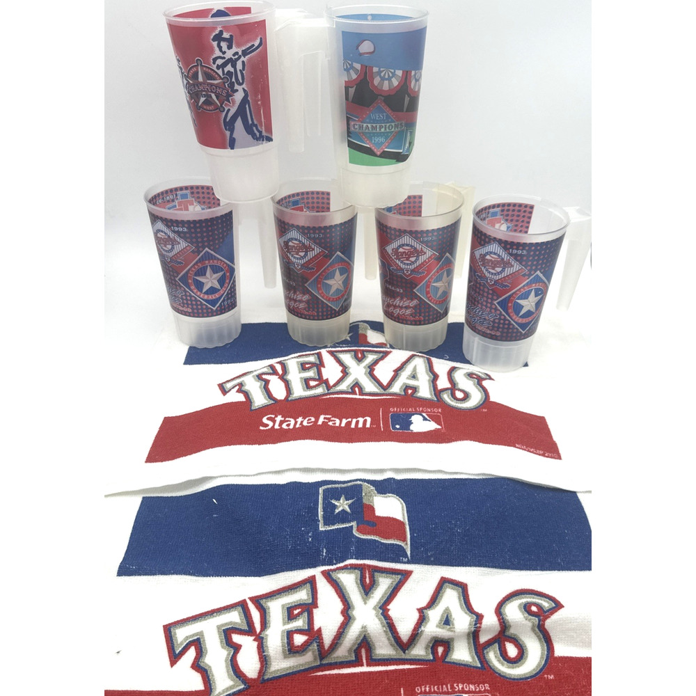 Texas Rangers 2010 Rally Towel Promo And 6 Souvenir Cups